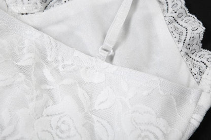 Lace ruffle flower pattern cami midi dress