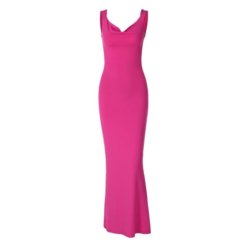 Cowl Neck Sleeveless Bow Back Mermaid Bodycon Maxi Dress