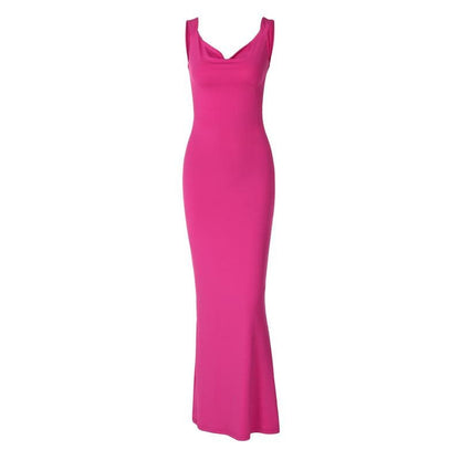 Cowl Neck Sleeveless Bow Back Mermaid Bodycon Maxi Dress