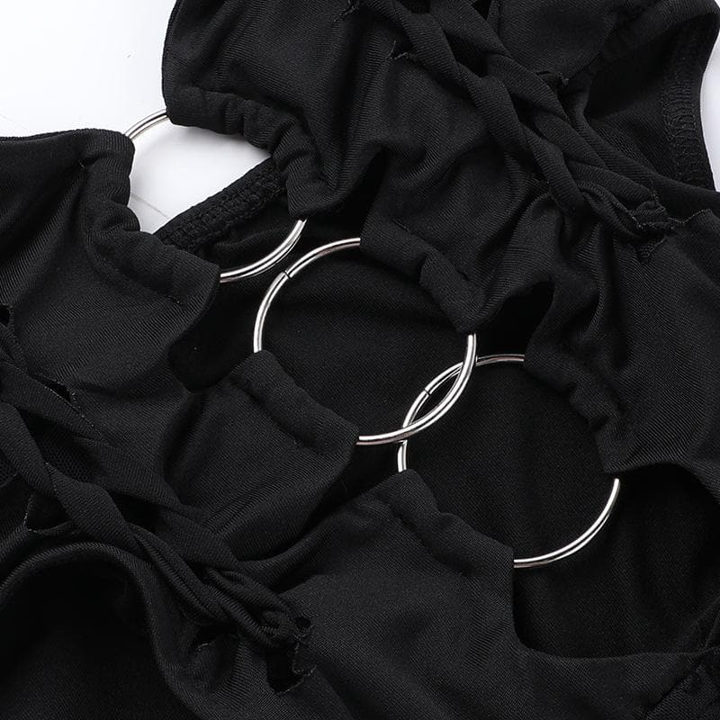 Halter leopard print o ring knotted mini dress