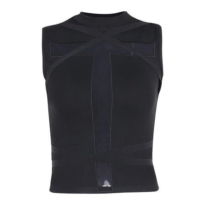 Crewneck patchwork cross front cross pattern tank top