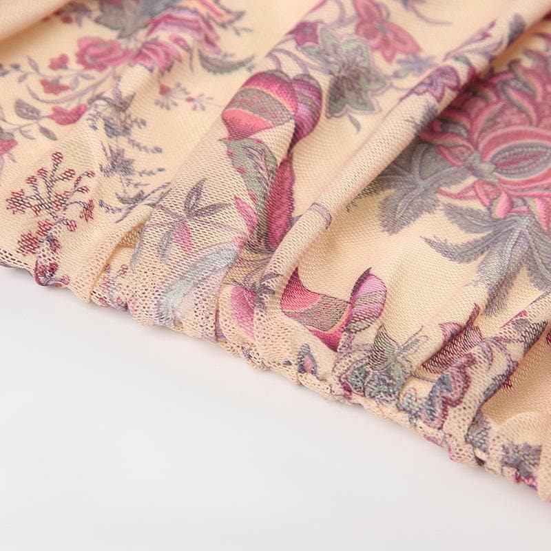 Halter button backless print ruched top