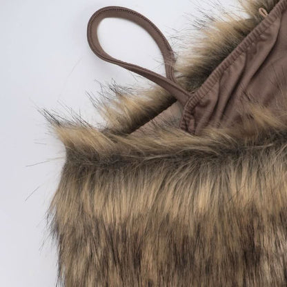 Ruched fluffy shrug slit cami maxi dress