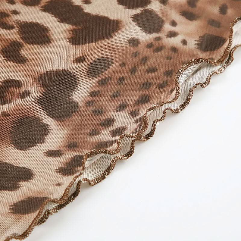 Leopard print mesh low rise midi skirt