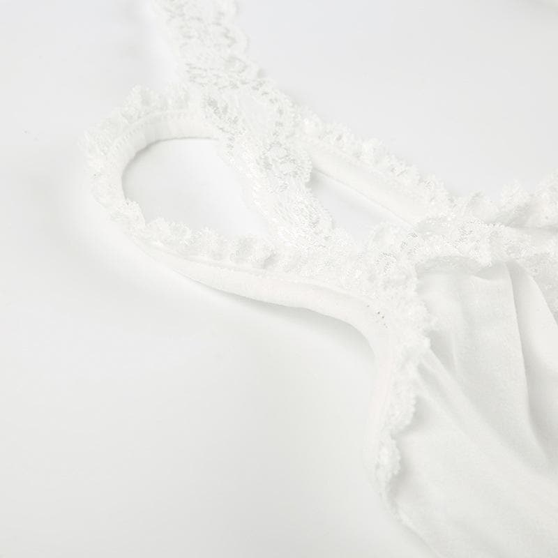 Halter lace hem ruched self tie cami top