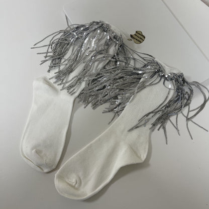 Tassels glitter contrast socks