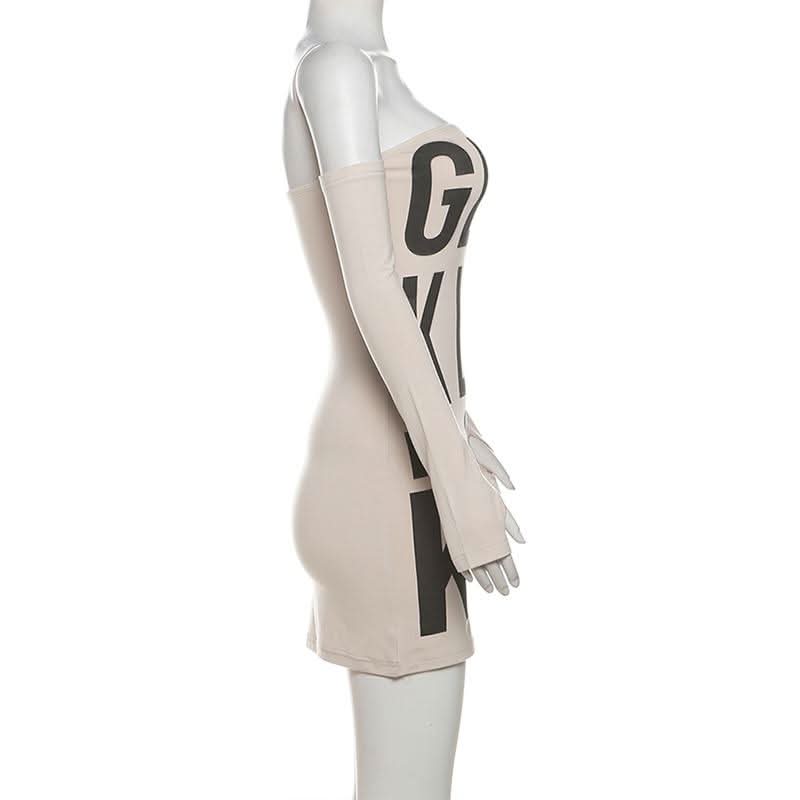 Gloves letter print tube mini dress
