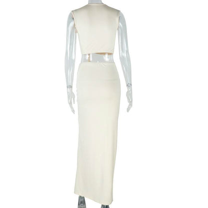 Irregular ruched slit hollow out v neck cut out maxi dress