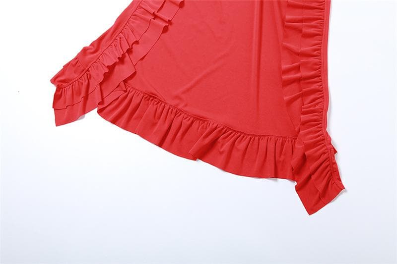 Ruched ruffle solid backless tube maxi dress