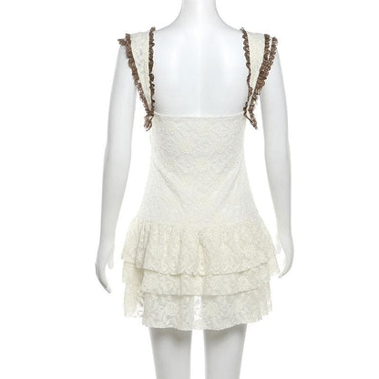 Lace hem knitted see through cami mini dress