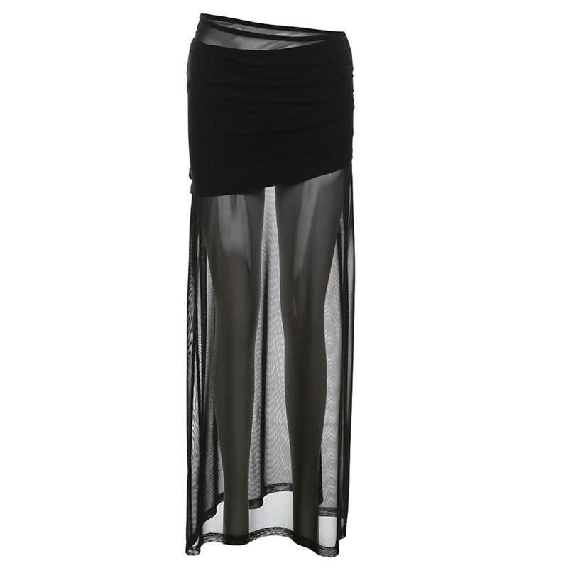 Ruched mesh solid maxi dress