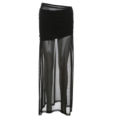 Ruched mesh solid maxi dress