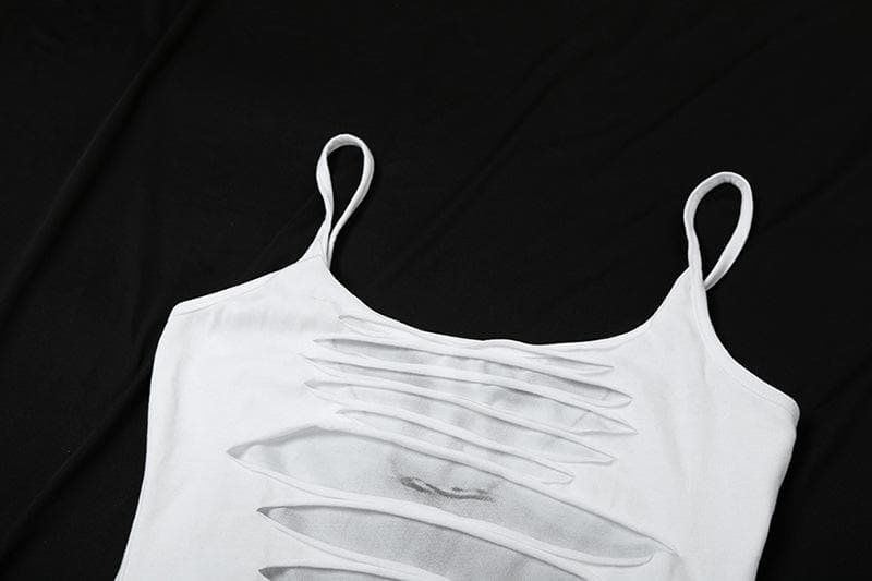 U neck body print hollow out cami cut out mini dress