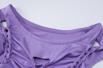 Crewneck sleeveless hollow out solid ruched cut out maxi dress-final-sale