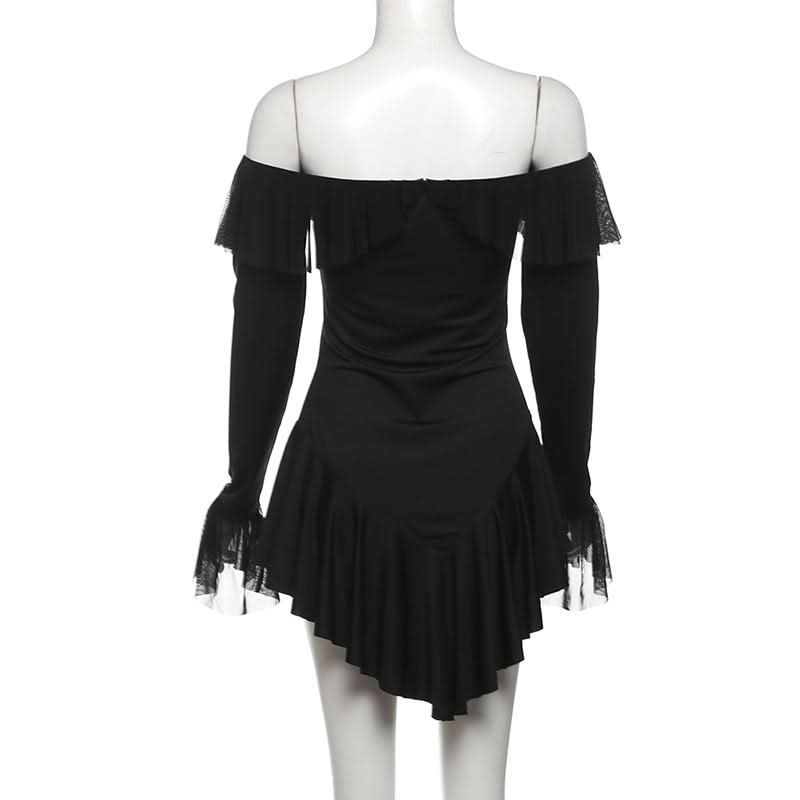 Long sleeve off shoulder ruffle mini dress