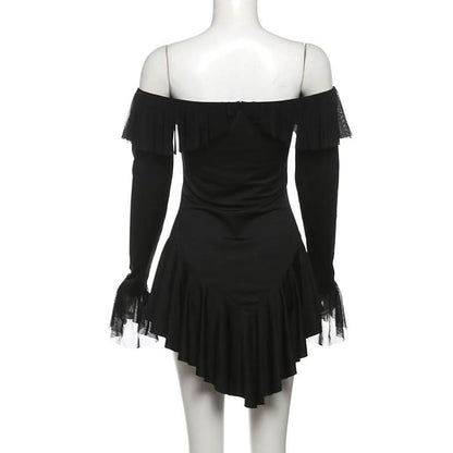 Long sleeve off shoulder ruffle mini dress