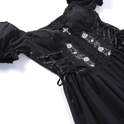 Puff sleeve short sleeve embroidery mini dress
