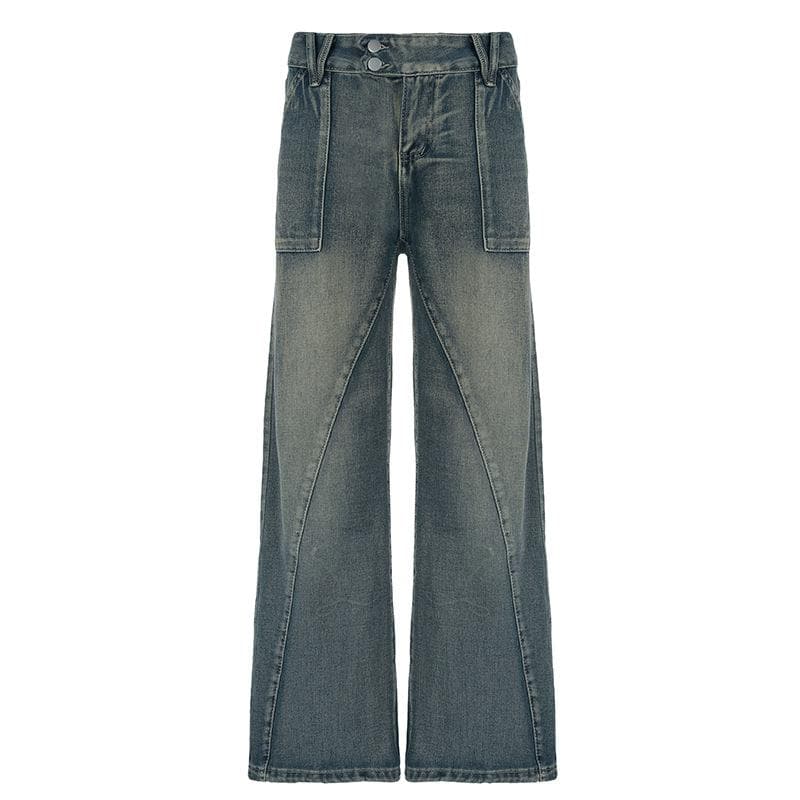 Straight leg button low rise jeans