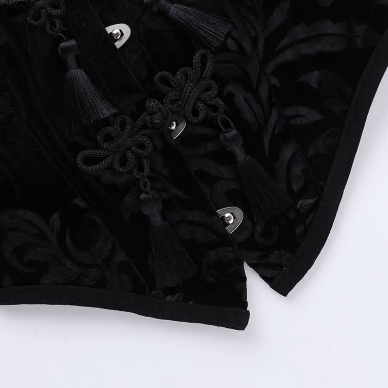 Halter button hollow out backless print cut out top