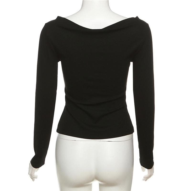 Beaded contrast long sleeve v neck ruched top-final-sale