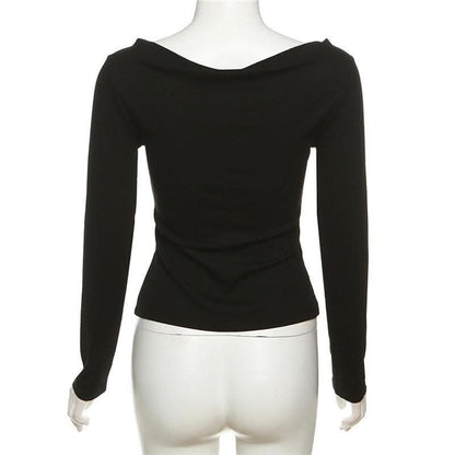 Beaded contrast long sleeve v neck ruched top-final-sale