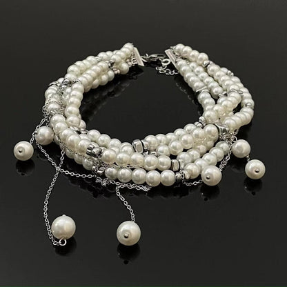 White faux pearl layered choker necklace