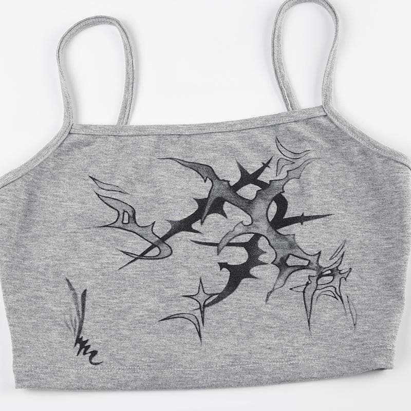 U neck print backless contrast cami top