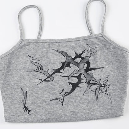U neck print backless contrast cami top