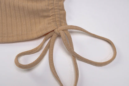 Long Sleeve High Neck Drawstring Ruched Ribbed Knit Mini Dress
