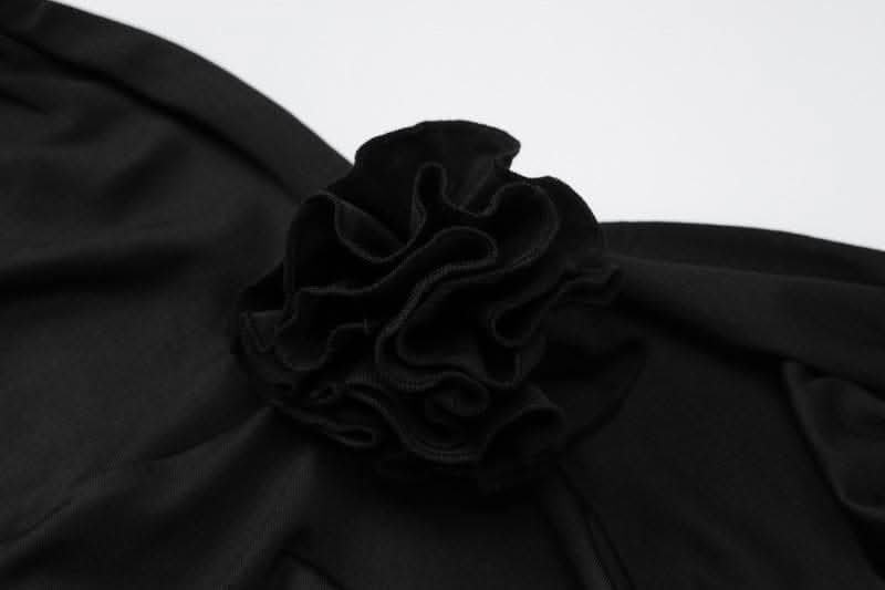 Gloves v neck halter backless flower applique mini dress-final-sale