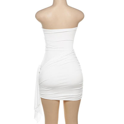 Ruffle solid ruched tube mini dress
