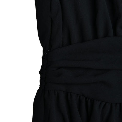 Spread Collar Deep V Ruched Waist Ruffled Cuff Mini Dress