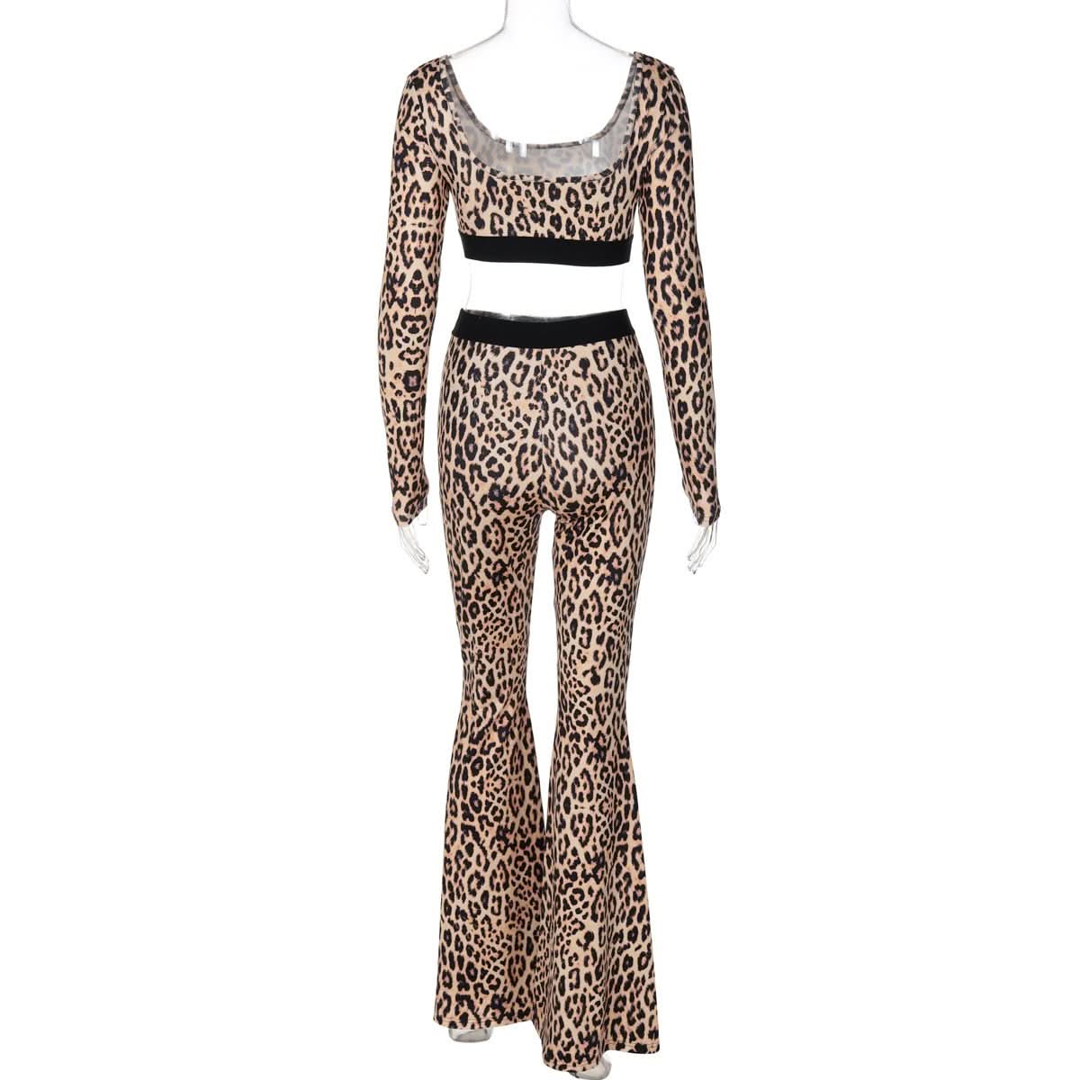Leopard print u neck high rise pant set