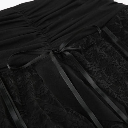 Irregular bowknot ribbon ruched lace solid midi skirt