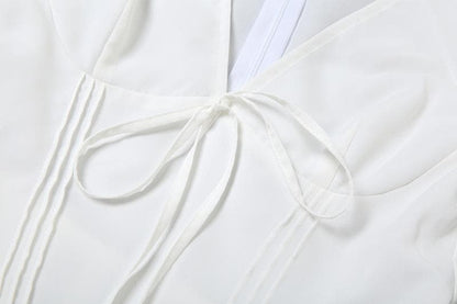 Puff sleeve v neck bowknot zip-up mini dress