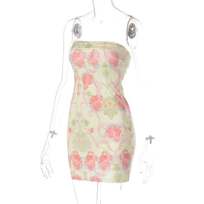 Contrast flower print backless tube dress