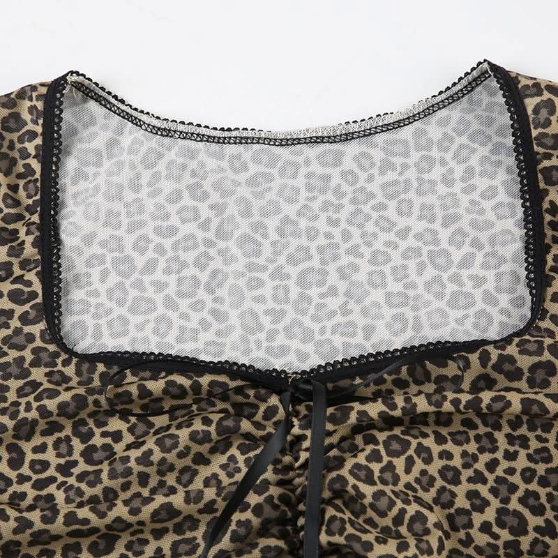 Leopard print long sleeve mesh crop top