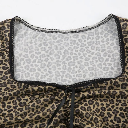 Leopard print long sleeve mesh crop top