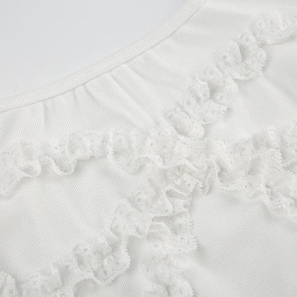 Lace hem bowknot pattern solid cami top