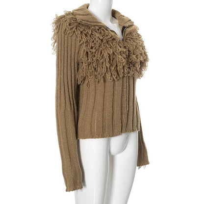 Long sleeve high neck zip-up ribbed knitted top