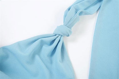 Flower applique contrast v neck lace hem halter backless maxi dress-final-sale