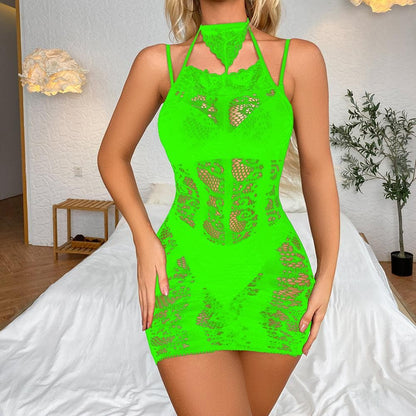 Halter backless lace hollow out cami cut out mini dress