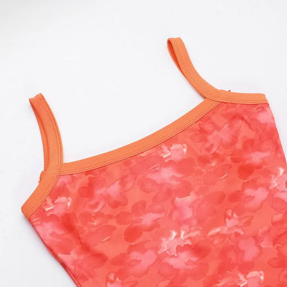 Slit u neck flower print backless cami mini dress