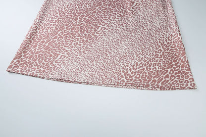 Irregular halter leopard print contrast maxi dress