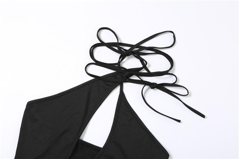 Halter mesh ruffle irregular backless top