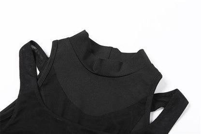 Hollow out high neck corset sleeveless zip-up crop cut out top