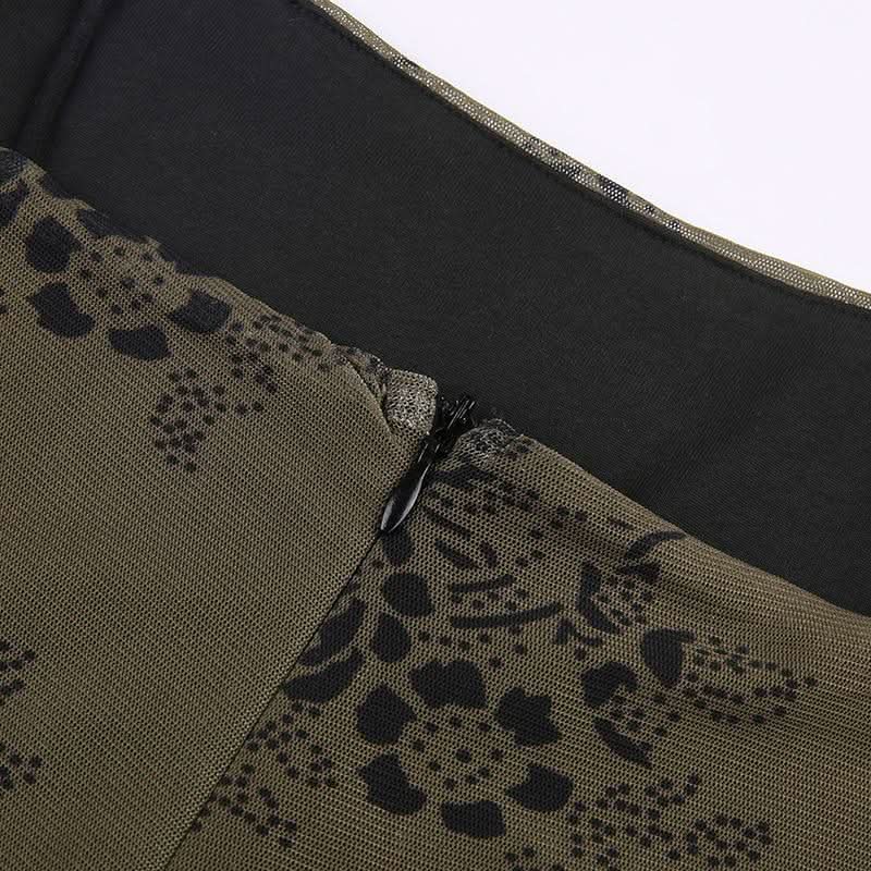 Flower print mesh zip-up cami maxi dress