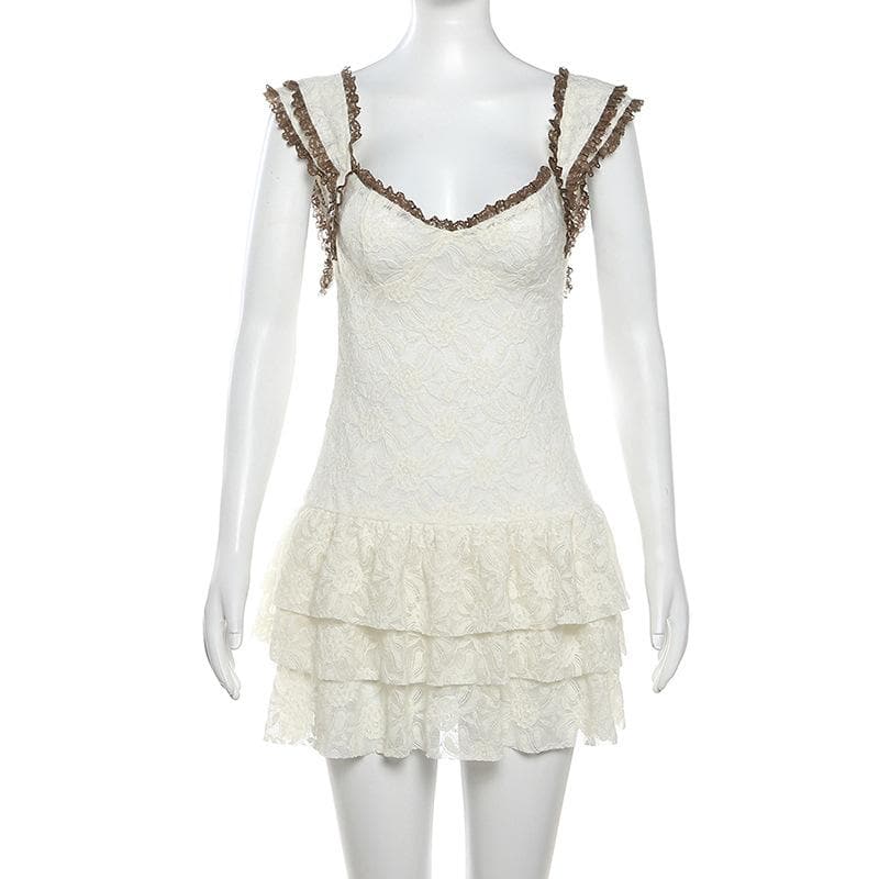 Lace hem knitted see through cami mini dress