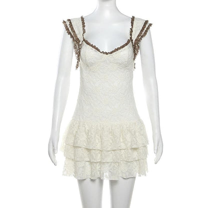 Lace hem knitted see through cami mini dress