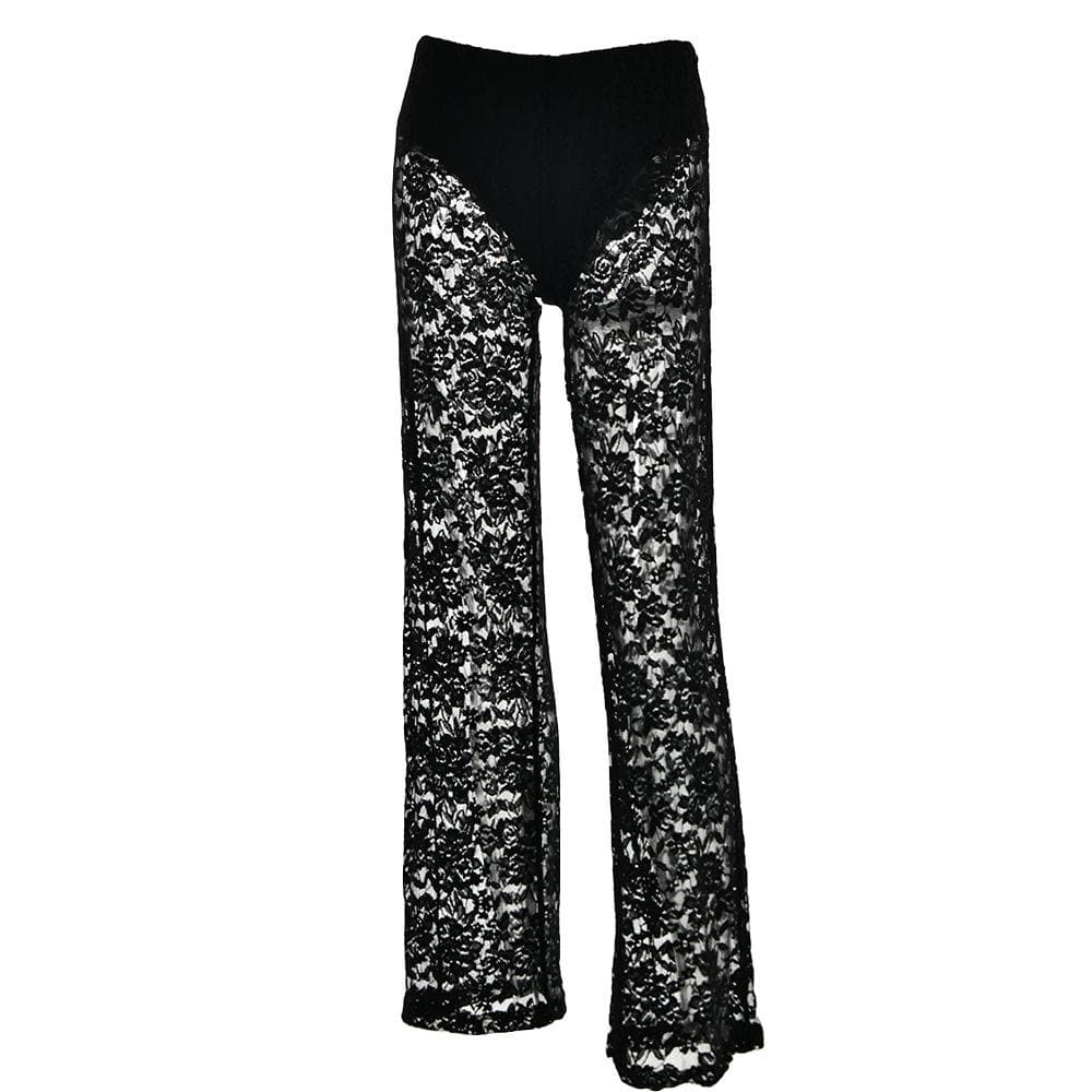 Lace high rise solid patchwork straight leg pant